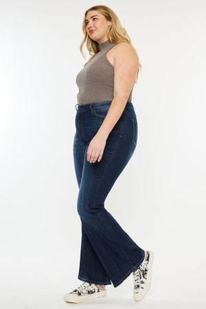 Plus Petite Dark Wash Mid Rise Flare Jeans