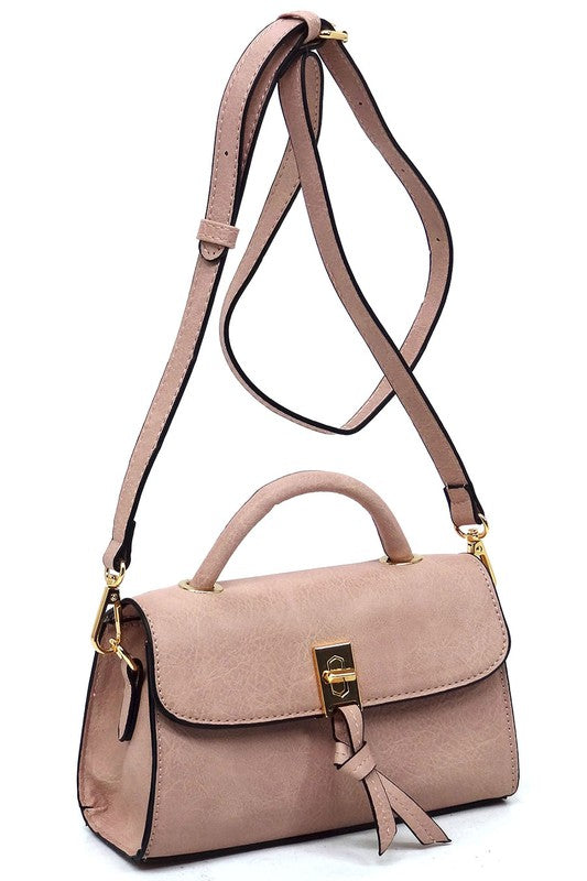 Twist Lock Flap Satchel Crossbody Bag