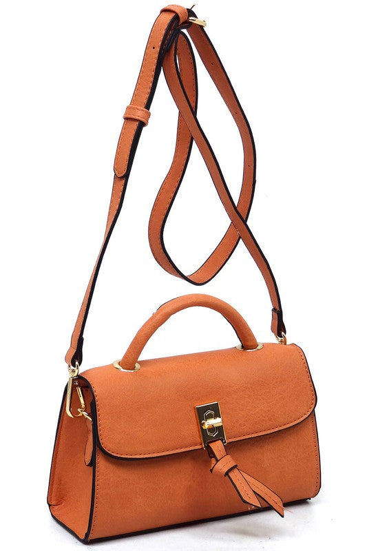 Twist Lock Flap Satchel Crossbody Bag