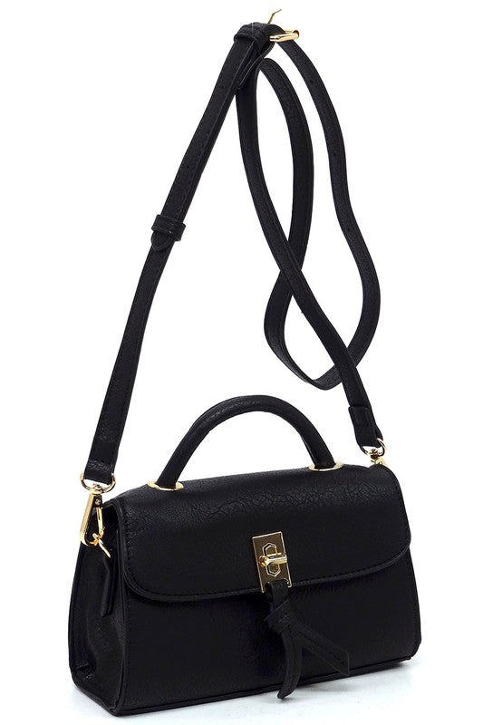 Twist Lock Flap Satchel Crossbody Bag