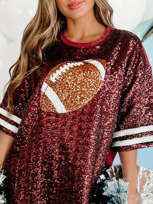 Sequin Football Round Neck Half Sleeve Oversize Top