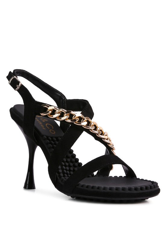 DOMEDA Metal Chain Mid Heel Sandal