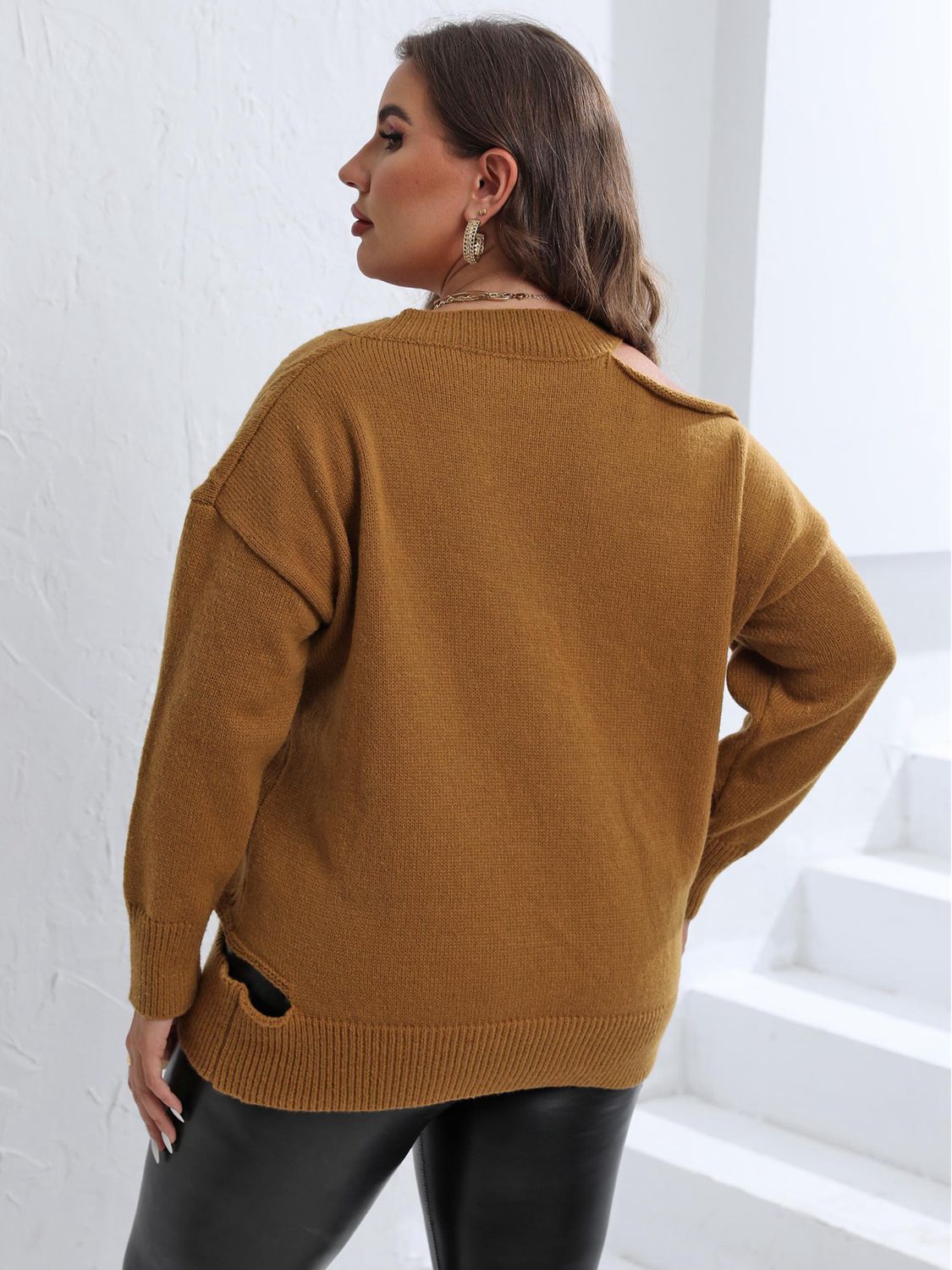 Plus Size Cutout V-Neck Sweater