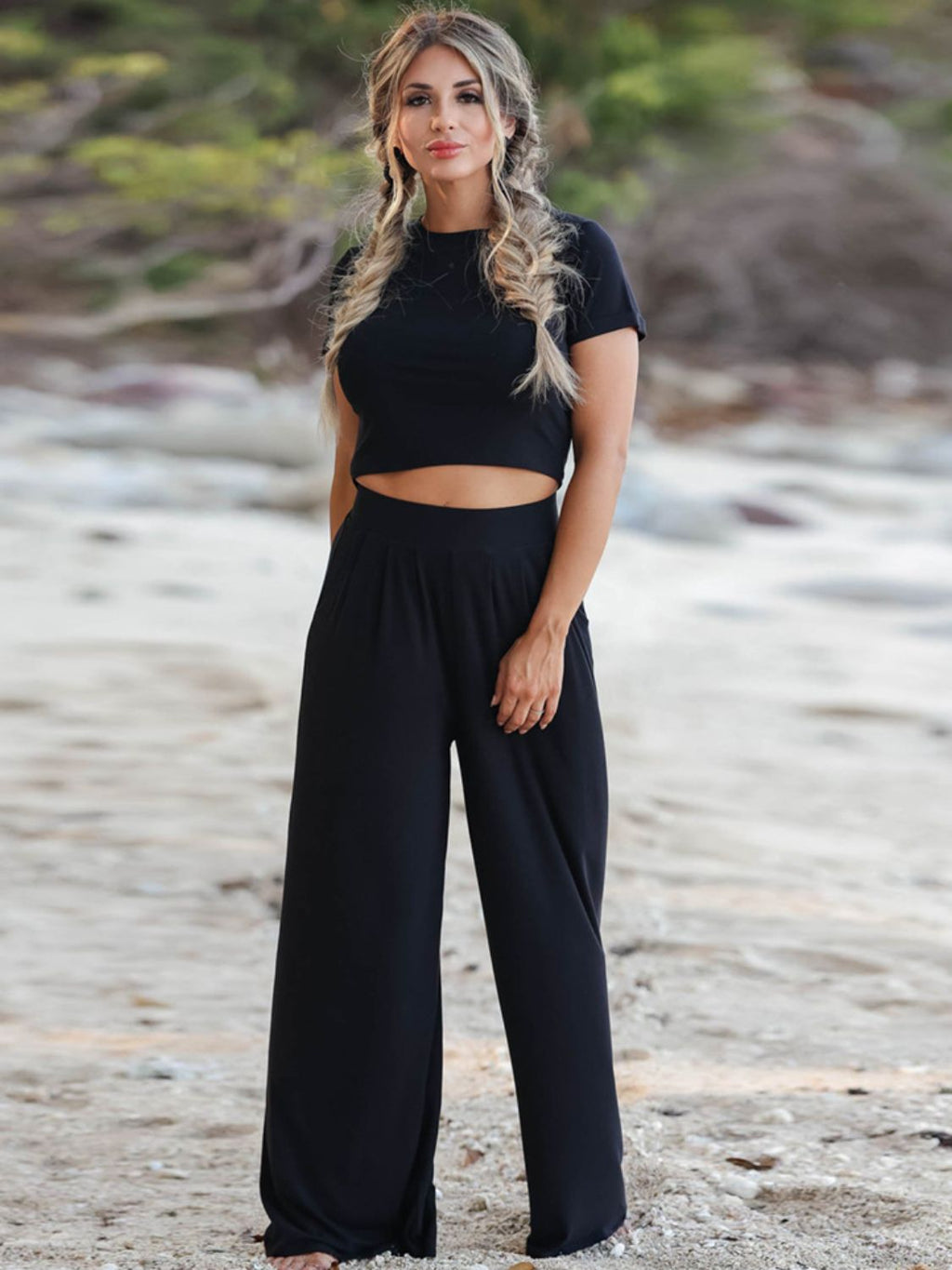 Short Sleeve T-Shirt and Wide Leg Pants Set